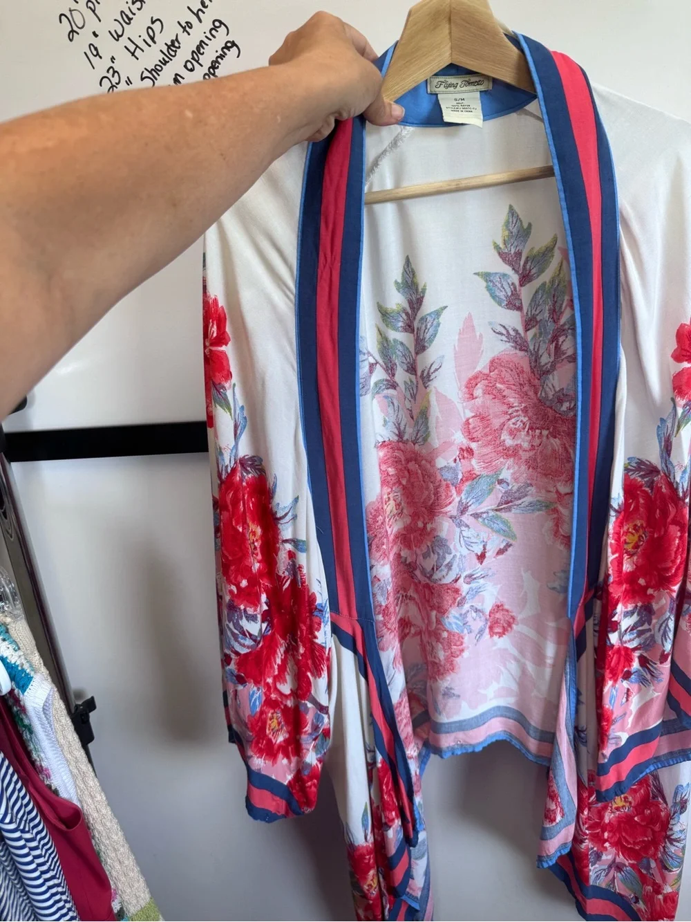 Flying Tomato Cream Kimono Cardigan with Red & Blue Floral Accents